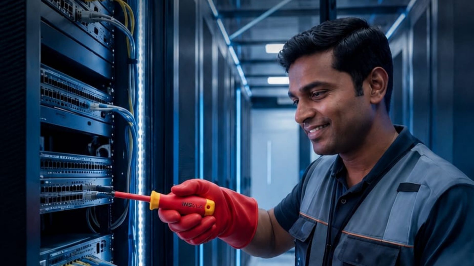 Safe Insulated Screwdriver Use in Server Maintenance 